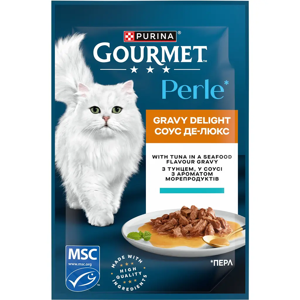 Влажный корм для взрослых кошек Purina Gourmet Perle Mini Fillets Tuna мини филе в соусе с тунцем 85 г - фото 2