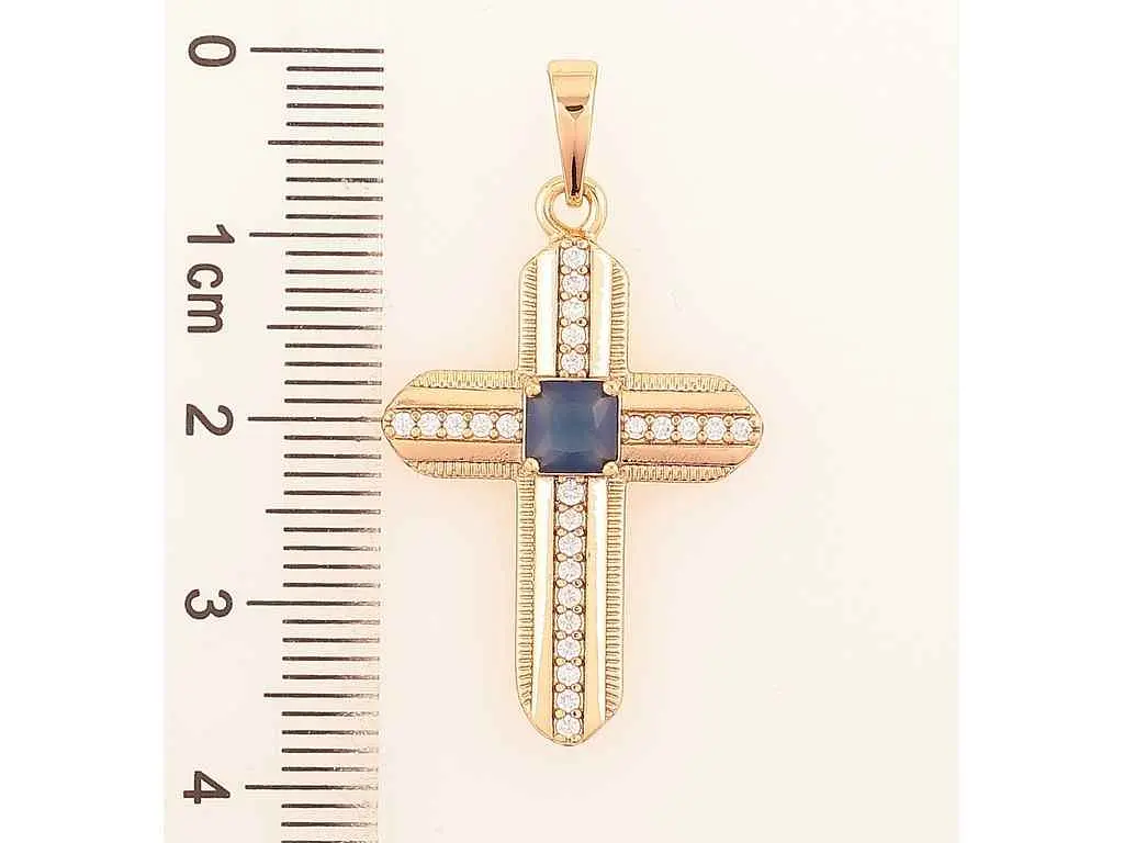Кулон XUPING Позолота 18K "Хрест із цирконієм і синім кристалом" для ланцюжка 271479 - фото 2