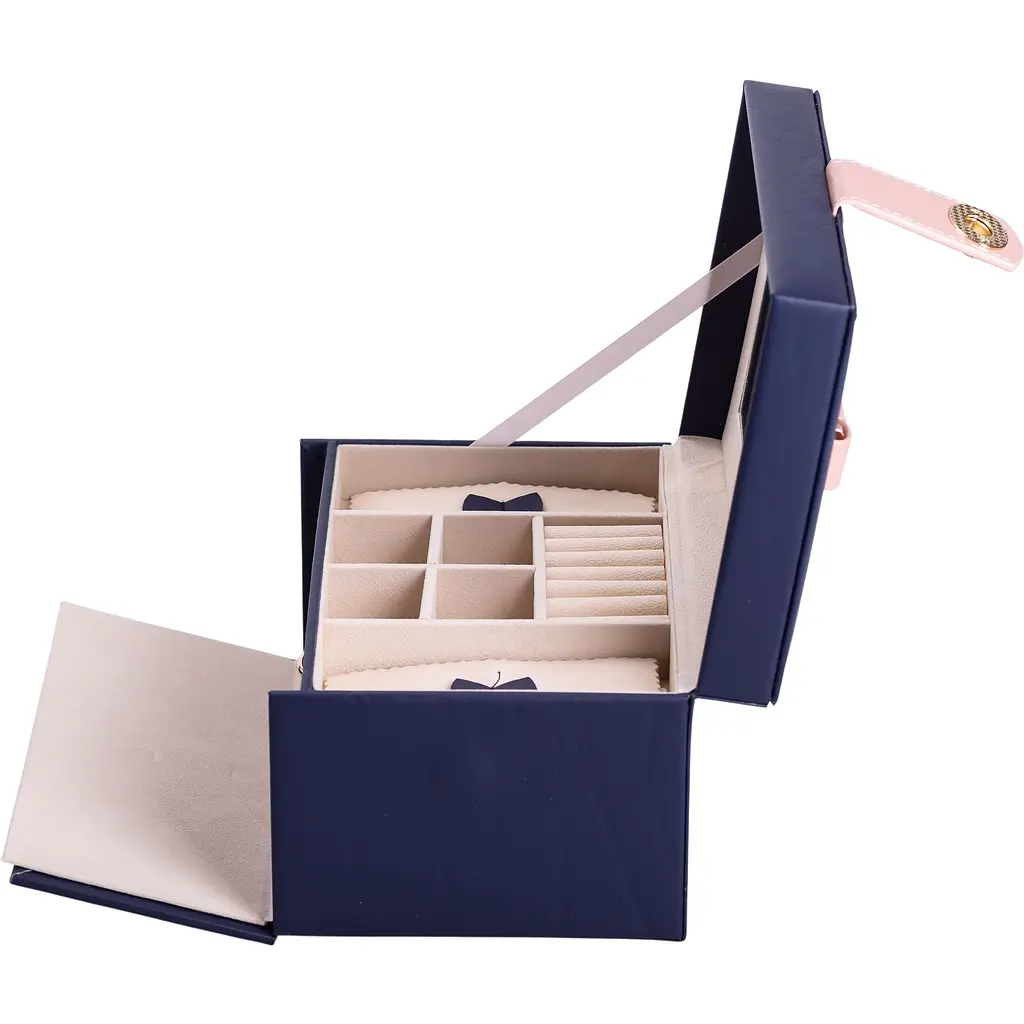 Кейс-скринька Yiwu для прикрас на кнопці 22.5x15.5x13 см синій HP-5-17BL - фото 5