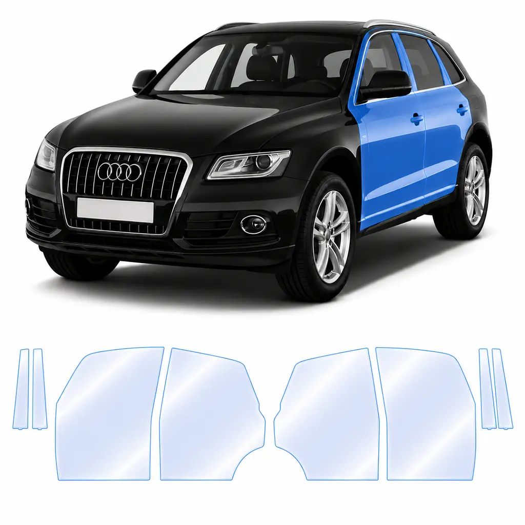 Антигравійна захисна бронеплівка за лекалами для Audi Q5 8R 2008-2017 - зони дверей і стійки вікон