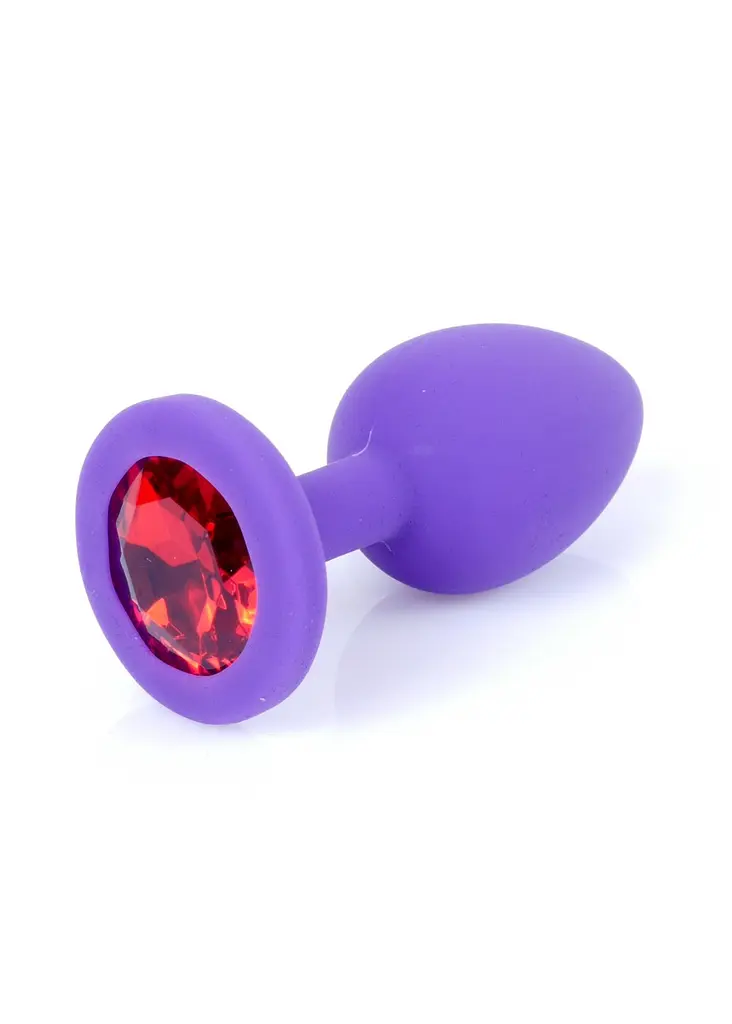 Анальна пробка із кристалом B-Series Jewellery Purple Silikon Plug Small Red Diamond, 7х2.7 см, фіолетовий з червоним