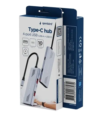 Хаб USB Gembird UHB-CM-U310-A2C2-01, Grey, Type-C 3.2 - 2xType-C 3.2 / 2xUSB 3.2, кабель 18 см, алюмінієвий корпус - фото 4