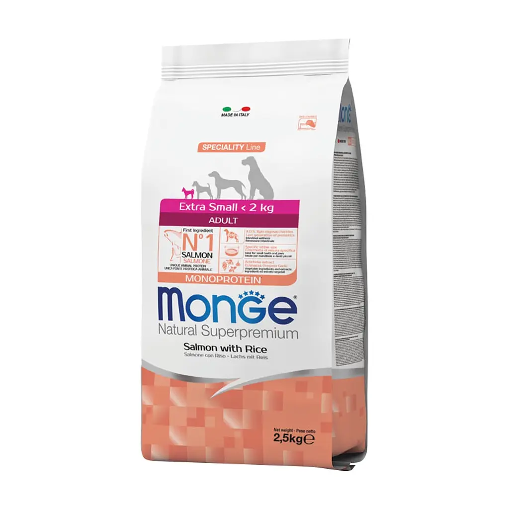 Сухий корм для собак Monge Extra Small Adult Salm/Rice зі смаком лосося 2.5 кг (8009470011464)