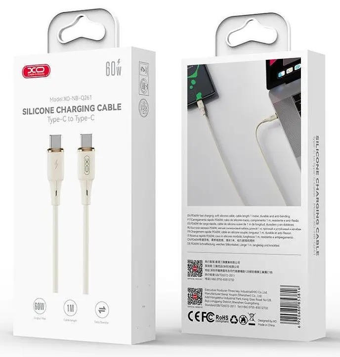 USB Кабель ХО NB-Q261 Type-C-Type-C Silicone 60W 1.0m Beige - фото 3