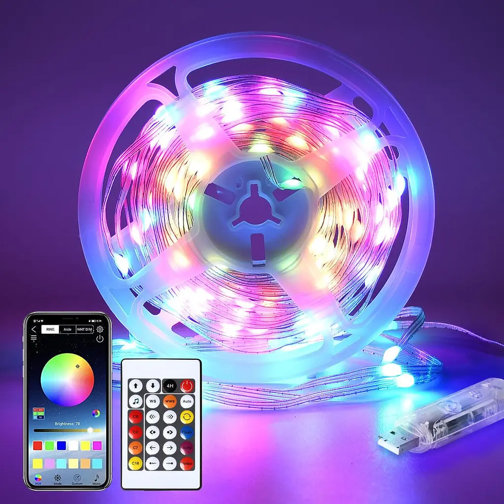 Светодиодная лента 10M Bluetooth Dream Color Fairy Lights 5V USB RGB IC Водонепроницаемые рождественские огни - фото 5