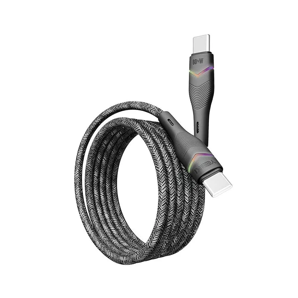 Кабель для заряджання та обміну даними USB Yoki YK-RG24 RGB Series Type-C to Type-C 60W 3A/20V 1.2 м Чорний - фото 5
