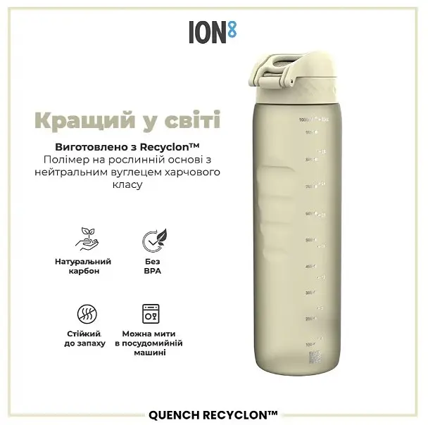 Бутылка для воды ION8 1000 мл (ЭКО бутылка) BPA Free Creamy White (I8RF1000CWHI) - фото 6