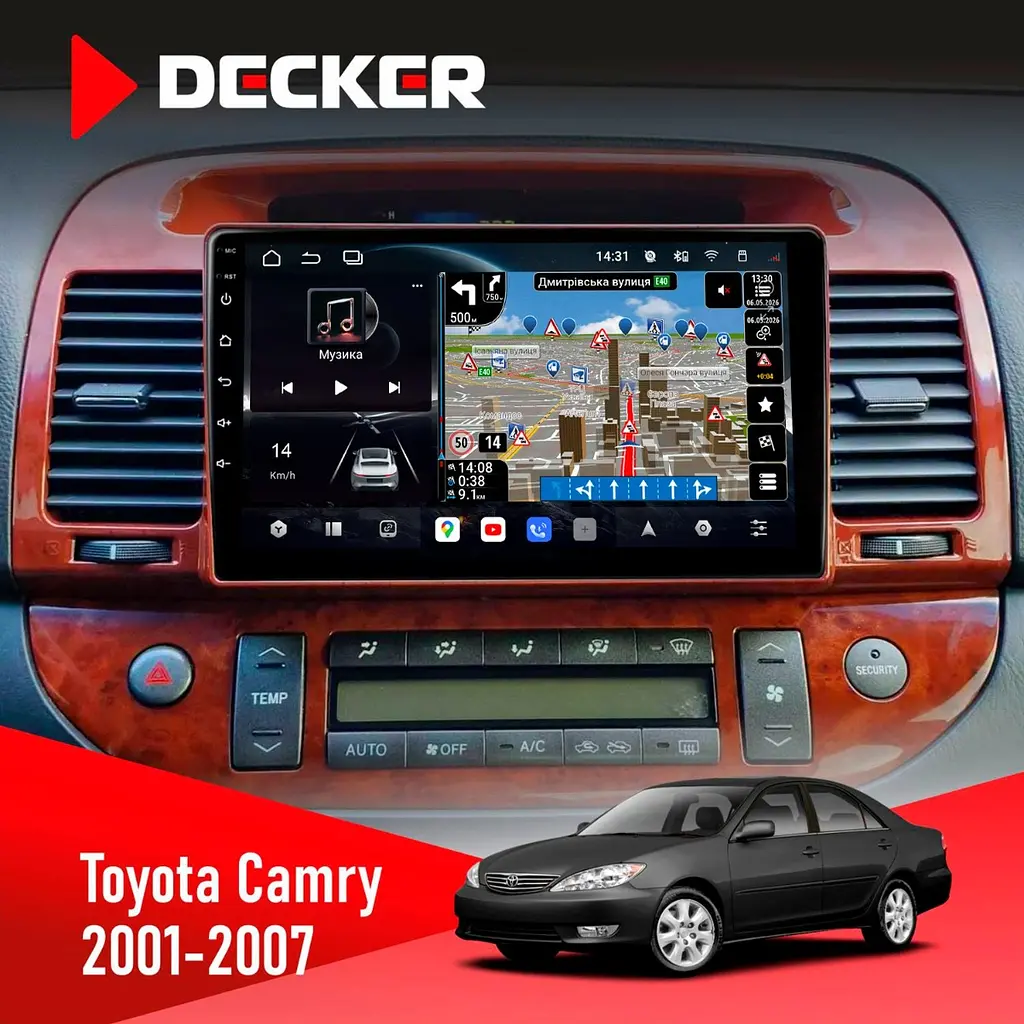 Штатна магнітола Toyota Camry 30 2001-2007 Decker D9-011 4x64, DSP, 4G, 360 Decker (НФ-00006477)