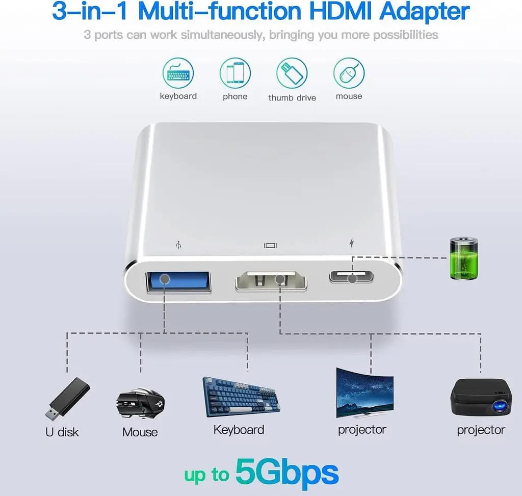 USB Type-C хаб 3в1 з HDMI 4K 60Hz, USB 3.0 та підтримкою зарядки 100W - фото 4