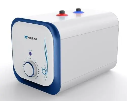 Водонагрівач Willer PU07RF Cubus, White/Blue, 1500W, 7л, мокрий ТЕН, горизонтальний, механічне керування, під мийкою, прямокутний, подача води зверху, зовнішній терморегулятор, В, 25.1x25.1х38.6см - фото 2