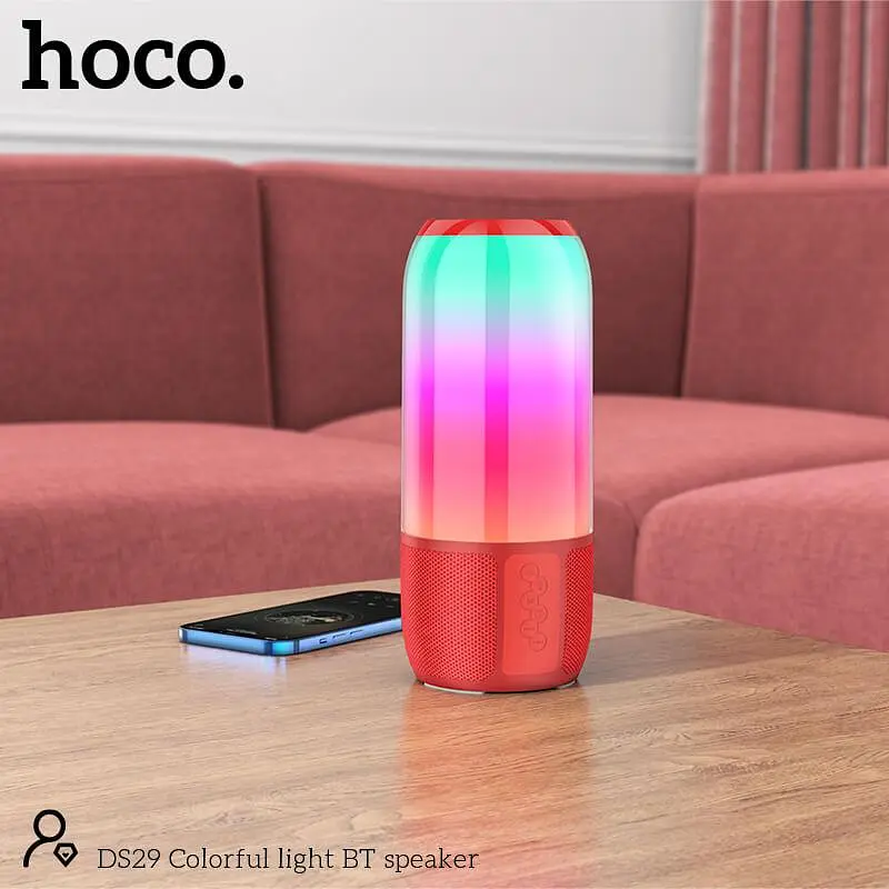 Портативная акустика Hoco Colorful light BT speaker DS29 беспроводная красная - фото 7