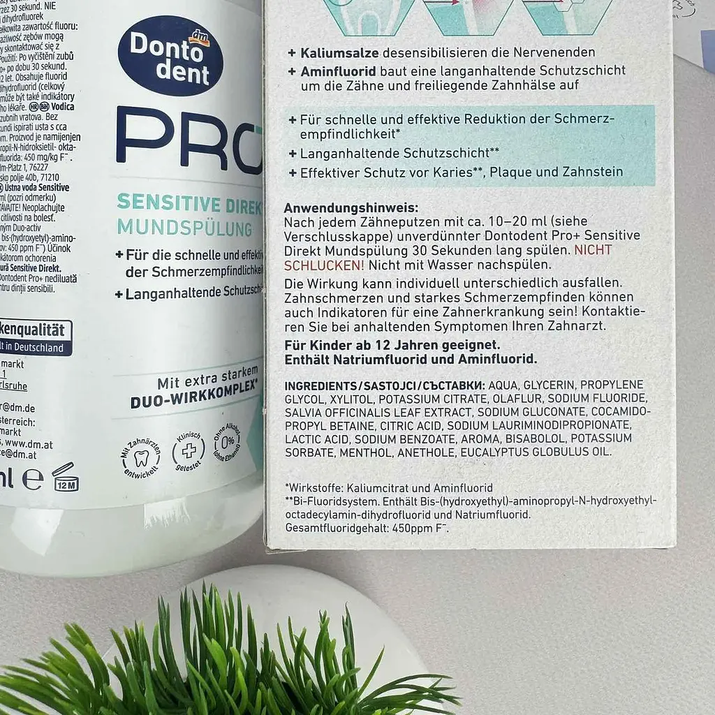 Ополіскувач для ротової порожнини Dontodent PRO+ Sensitive Direkt для чутливих зубів Німеччина 500 мл - фото 2