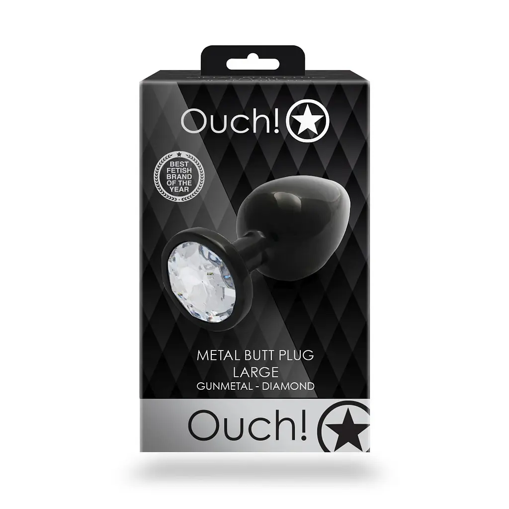 Анальна пробка Ouch! Round Gem Butt Plug L, 9.3 см (чорний) - фото 7