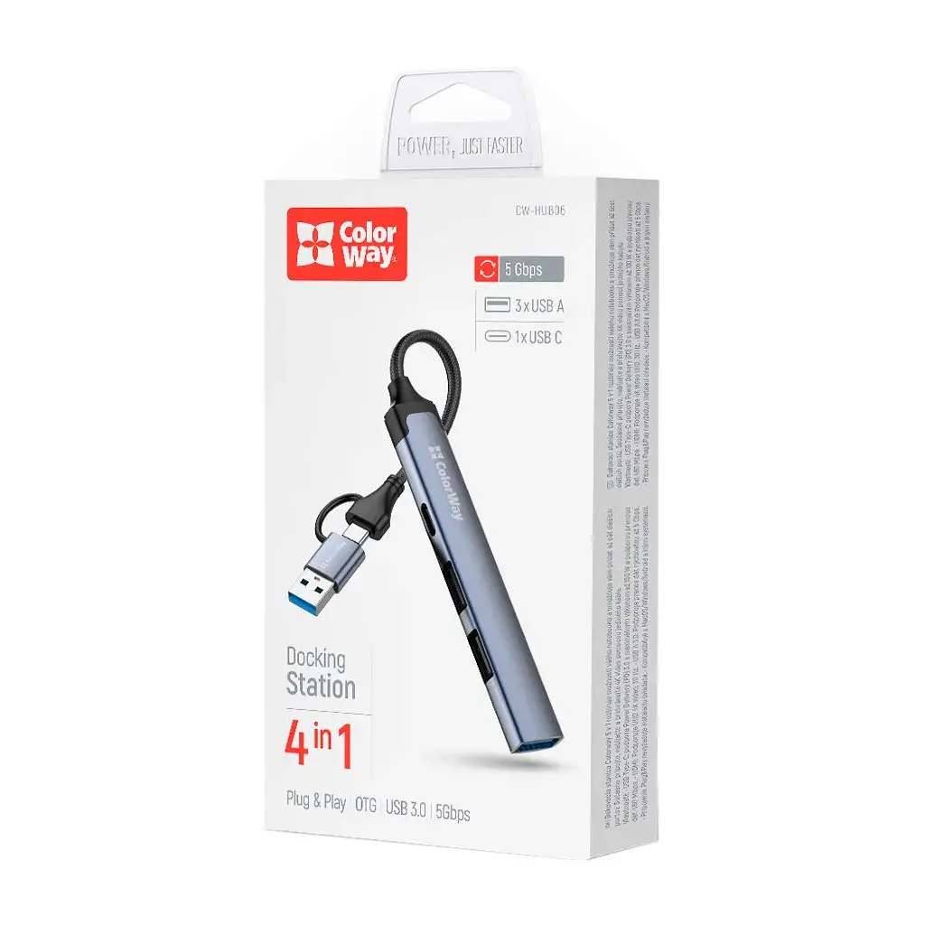 Концентратор ColorWay USB-A/USB-C 4-in-1 USB2.0х2/USB3.0/USB-C2.0 (CW-HUB06) - фото 6