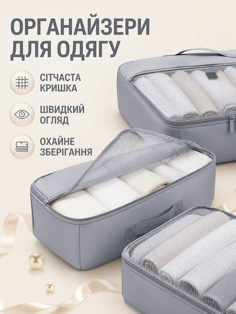 Набір дорожніх органайзерів для валізи 11 в 1 для одягу, взуття та косметики сірий (49676173) - фото 5
