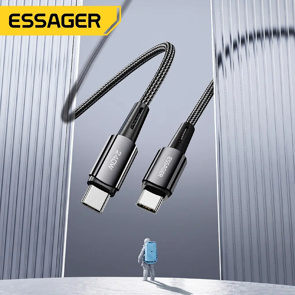 Кабель Essager Type-C – Type-C 240W Sunset, 1 м, чорний - фото 8