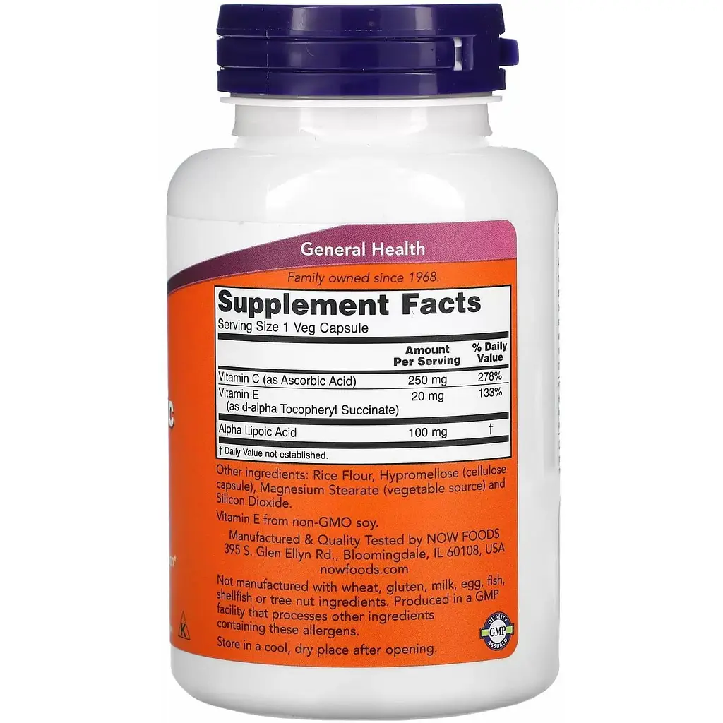 Альфа-ліпоєва кислота Now Foods Alpha Lipoic Acid 100 мг 120 вегетаріанських капсул - фото 2