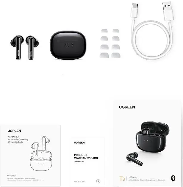 Беспроводные наушники Ugreen WS106 HiTune T3 Active Noise-Cancelling Wireless Earbuds (Black)(UGR-90401) - фото 6
