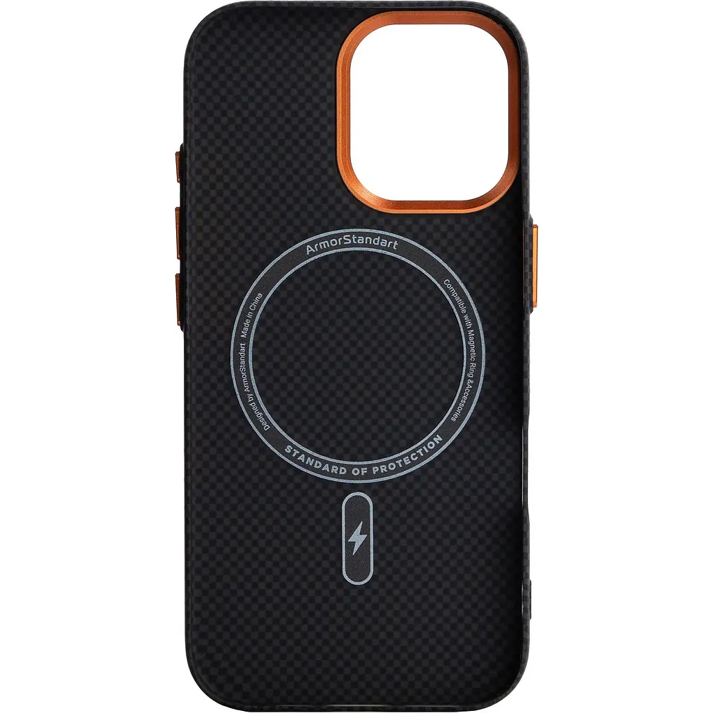 Чохол ArmorStandart LikeCarbon2 SE MagCase для Apple iPhone 17 Kevlar Black Orange (ARM89163) [156298] - фото 2