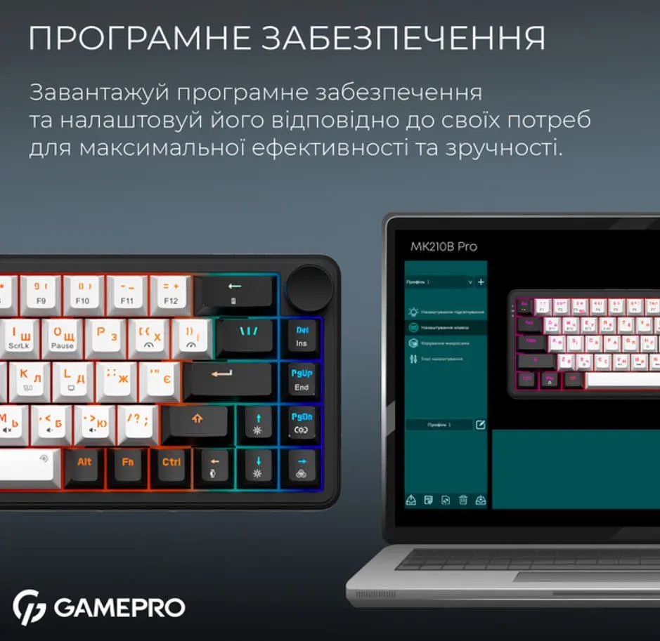 Клавиатура беспроводная игровая механическая GamePro MK-210-B Black-White QLAB Orange Switches Hot-Swap - фото 6