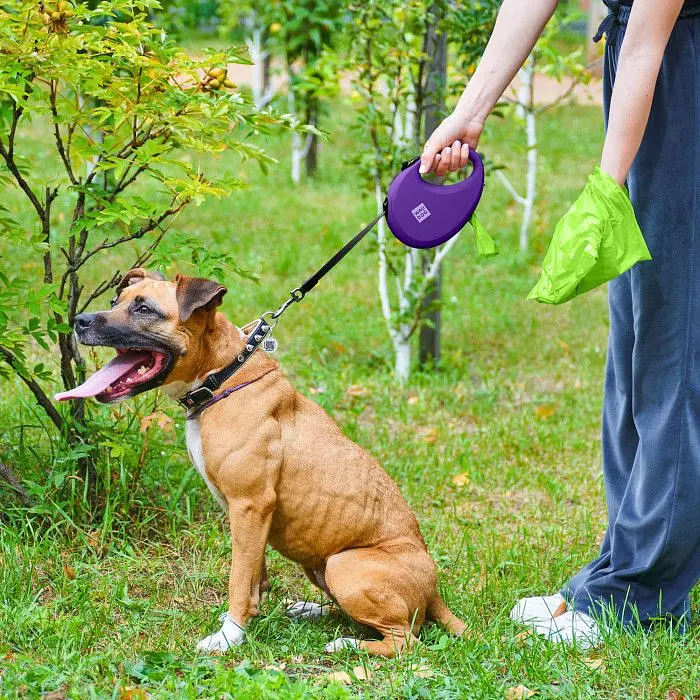 Повідець-рулетка для собак Waudog R-leash з контейнером для пакетів, світловідбивна стрічка, S до 12 кг, 3 м фіолетовий - фото 8