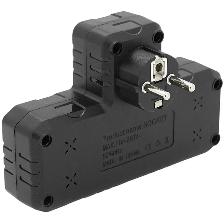 Розетка-измельчение с заземлением Voltronic F-303 Black, 2 розетки + 3 USB(1 А) + Type-C, 2500 W, 10A, 220V - фото 2