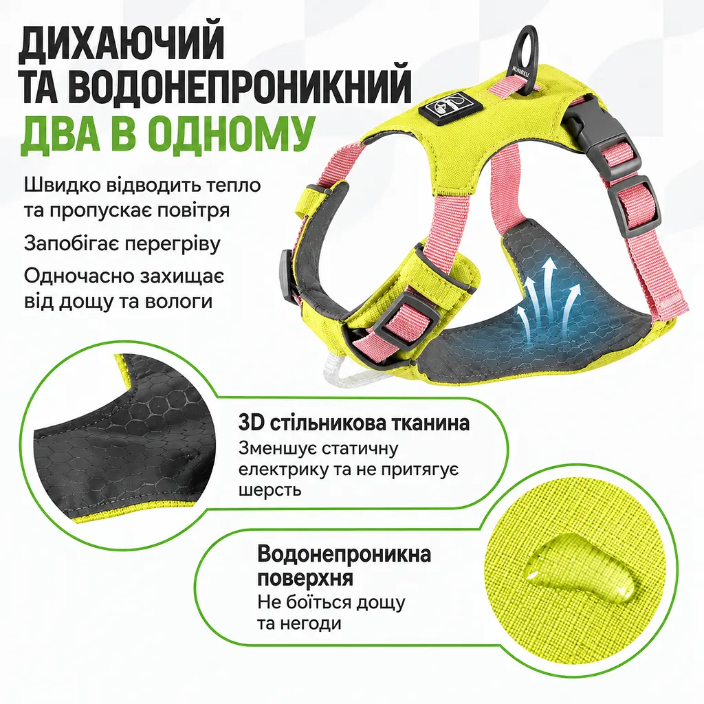 Шлея для собак Nunbell No-Pull з повідцем, регульована та світловідбивна M, Жовтий - фото 9