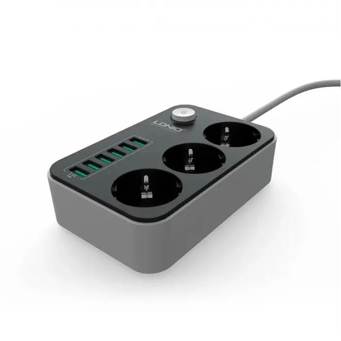 Мережевий фільтр подовжувач чорний 3 розетки з 6 USB 2м із захистом із заземленням LDNIO SE3631 2500W 10A - фото 4