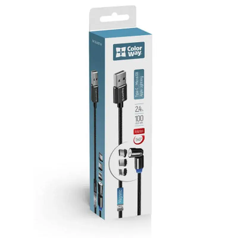 Дата кабель USB 2.0 AM to Lightning + Micro 5P + USB-C 1.0m Magnetic Ro ColorWay (CW-CBUU037-BK) - фото 5
