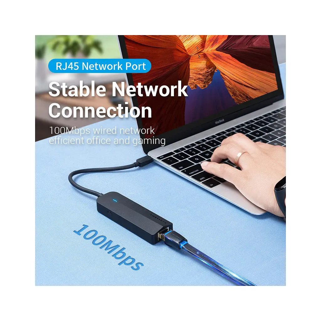 Концентратор Vention USB 3.1 Type-C to 3xUSB 2.0+MicroUSB+RJ45 100M Ethernet black (TGOBB) - фото 7