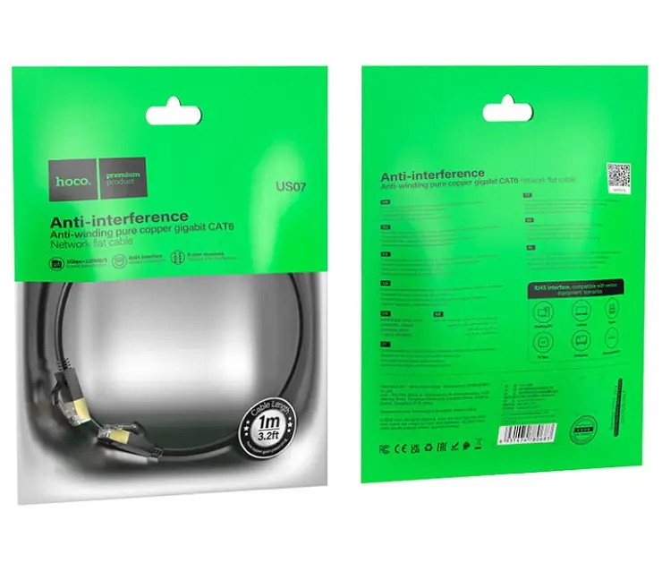 Патч-корд Hoco US07 General pure copper flat network cable (L-1M) Black - фото 3