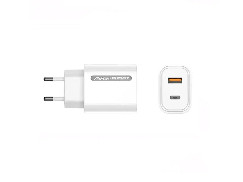 Мережевий зарядний пристрій Aspor A806 Fast Charger (USB/USB-C/3 A/33 W) White - фото 2