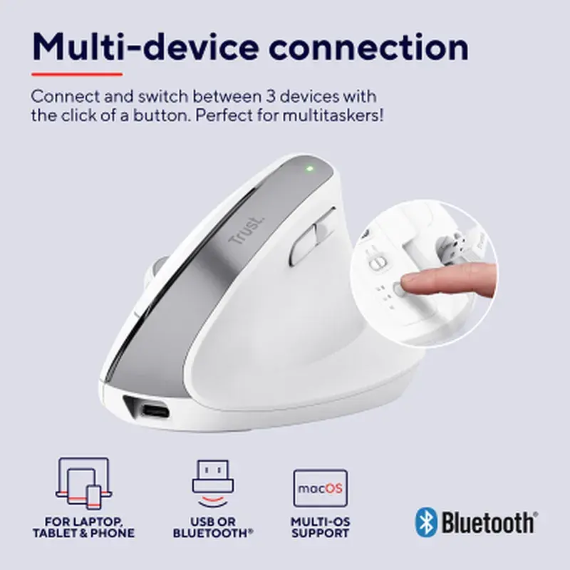 Мишка Trust Bayo+ Ergonomic Wireless/Bluetooth White (25399) - фото 10