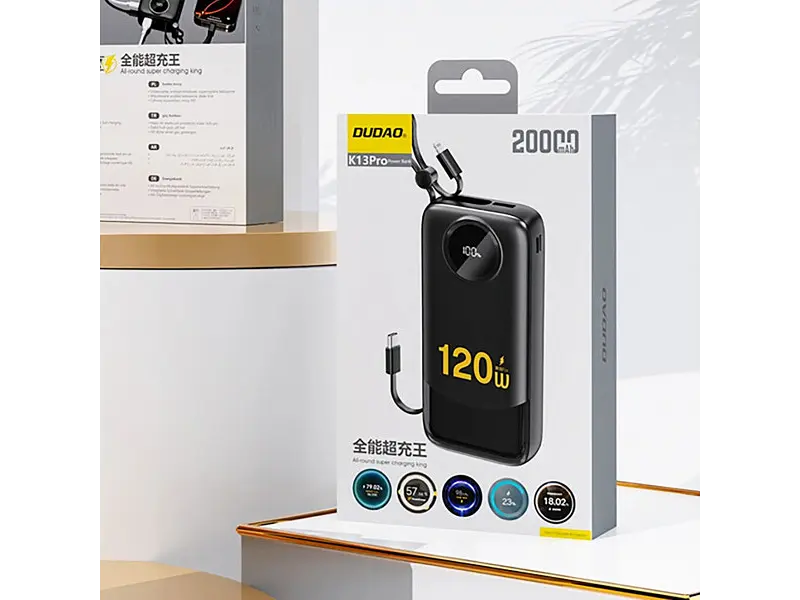 Зовнішній акумулятор (Power Bank) Dudao 20000mAh K13 Pro 22,5W PD,QC USB-A,USB-C In/Out,with built-in USB-C/Lightning cables Black (6977196680276) - фото 3