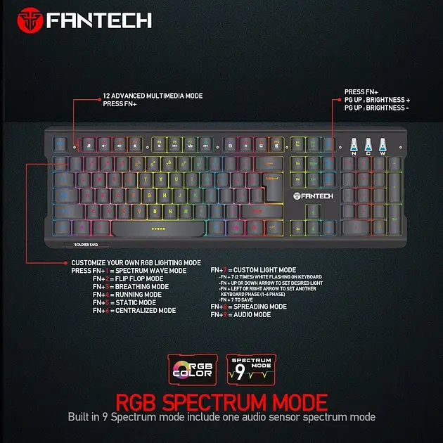Ігрова клавіатура Fantech Soldier K612 з механічними перемикачами та RGB підсвічуванням (23826-01_829) - фото 15