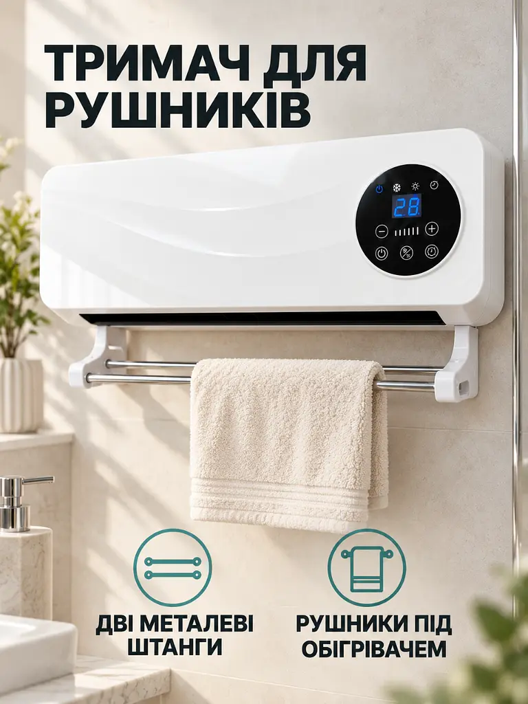 Настінний обігрівач 2000 Вт з пультом та сушаркою білий (37261156) - фото 7