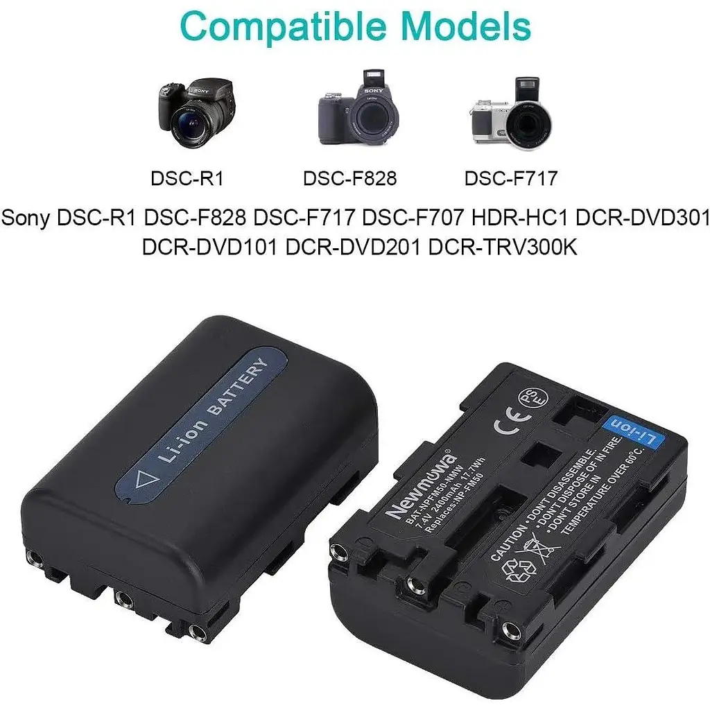 Запасна батарея Newmowa NP-FM50 (2 шт.) та портативний зарядний пристрій USB для Sony NP-FM50 DSC-R1 DSC-F828 DSC-F717 DSC-F707 - фото 5