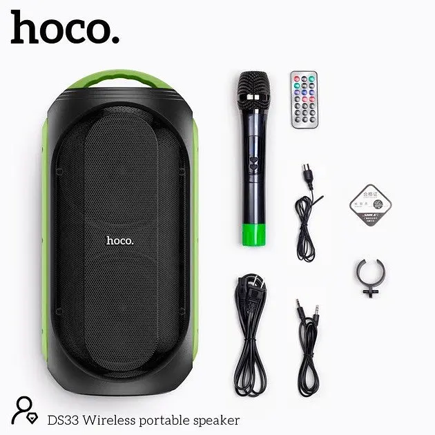Портативная Вluetooth колонка Hoco DS33 Акустика-караоке с микрофоном и пультом 30Вт 4500 мАч Черный/Зеленый - фото 7