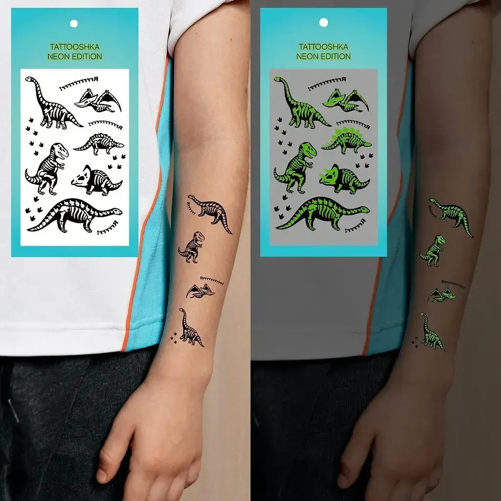 Тату тимчасове Динозаври неонові Tattooshka L-75 Різнокольоровий shop (4825800010655) - фото 2