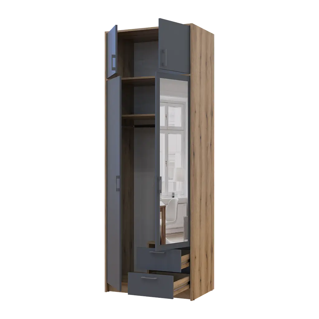Шафа для одягу Doros Ронді з антресолей і дзеркалом Дуб Артизан/Графіт 2ДСП 82х52х236 (80737810) - фото 2