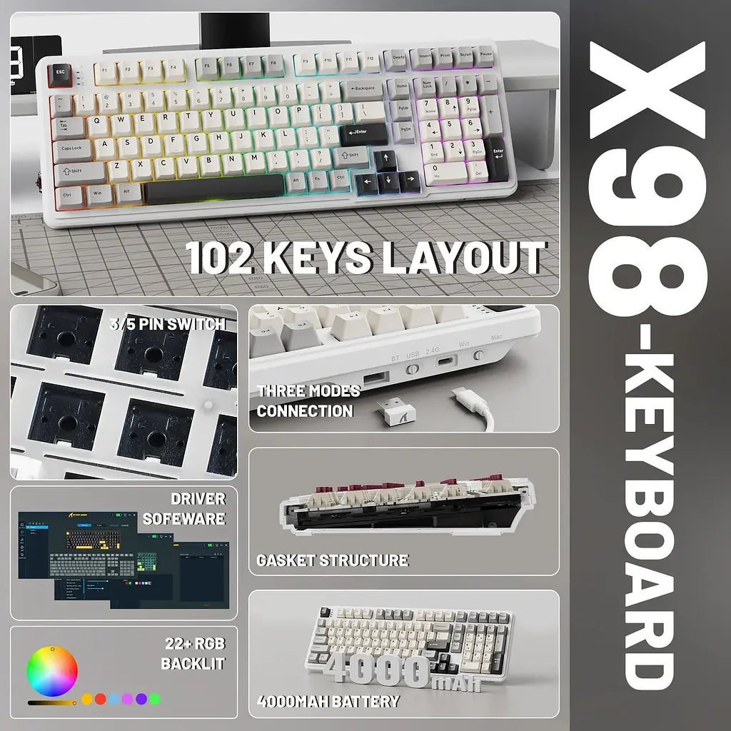 Клавіатура Attack Shark X98 RGB Linear Strawberry Switch White (AS-6972792470603-CW-UA) [166779] - фото 3