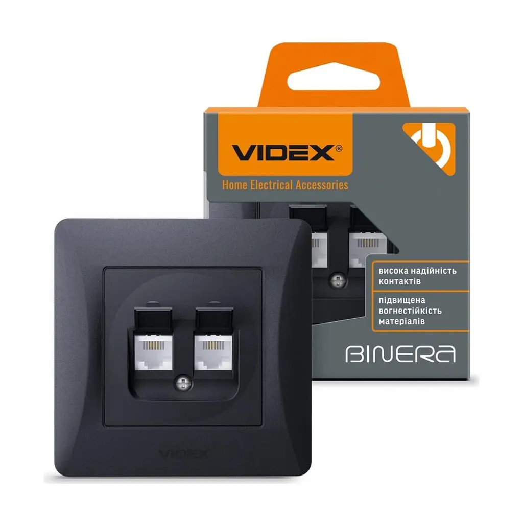 Телефонна розетка Videx BINERA CAT3 + CAT3 подвійна черн (VF-BNSK2TF3-BG) - фото 4