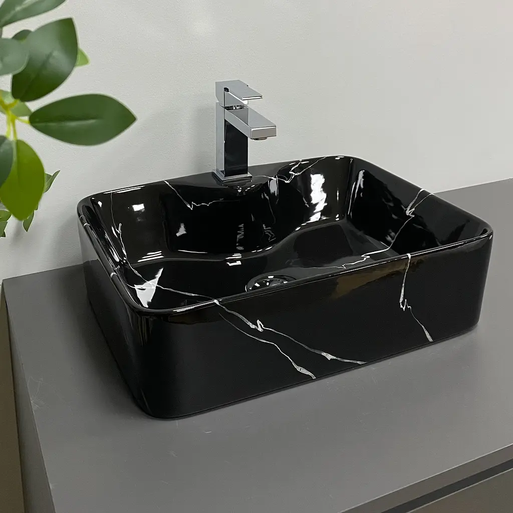 Умивальник VBI Forli black marmo glossy накладний VBI-011107, Чорний - фото 2