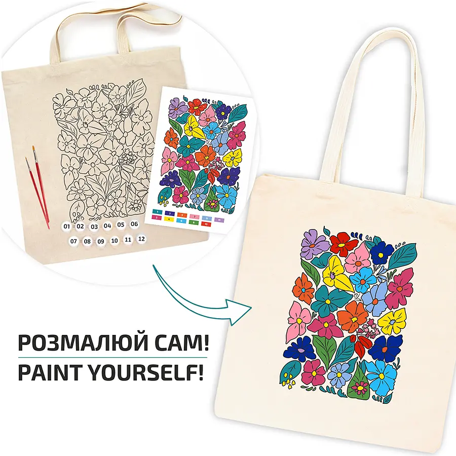 Набор экосумка-раскраска «Funny Flowers» хлопок 220 г/м2 38х42см ROSA Talent [CD] - фото 3