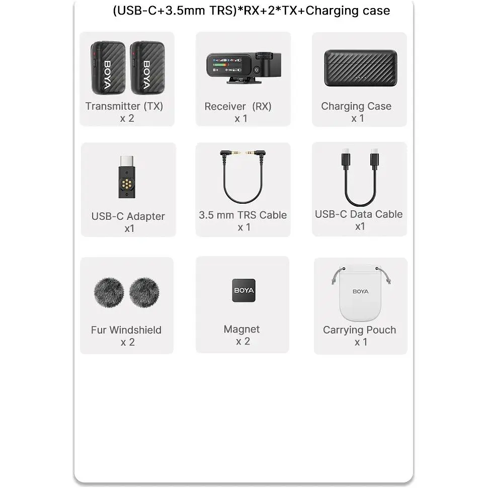 Мікрофонна радіосистема Boya BOYAMIC 2 Type-C with 2 TX + 1 RX + Charging Case [153345] - фото 6