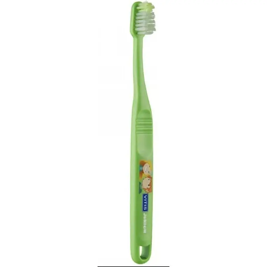 Щетка зубная Vitis Junior + пробник зубного геля Vitis Junior 15 мл зеленая - фото 1