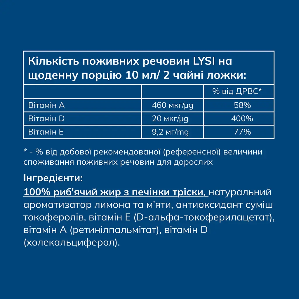 Омега-3 Lysi риб'ячий жир з печінки тріски з вітамінами A, D, E зі смаком лимона та м'яти 240 мл - фото 10