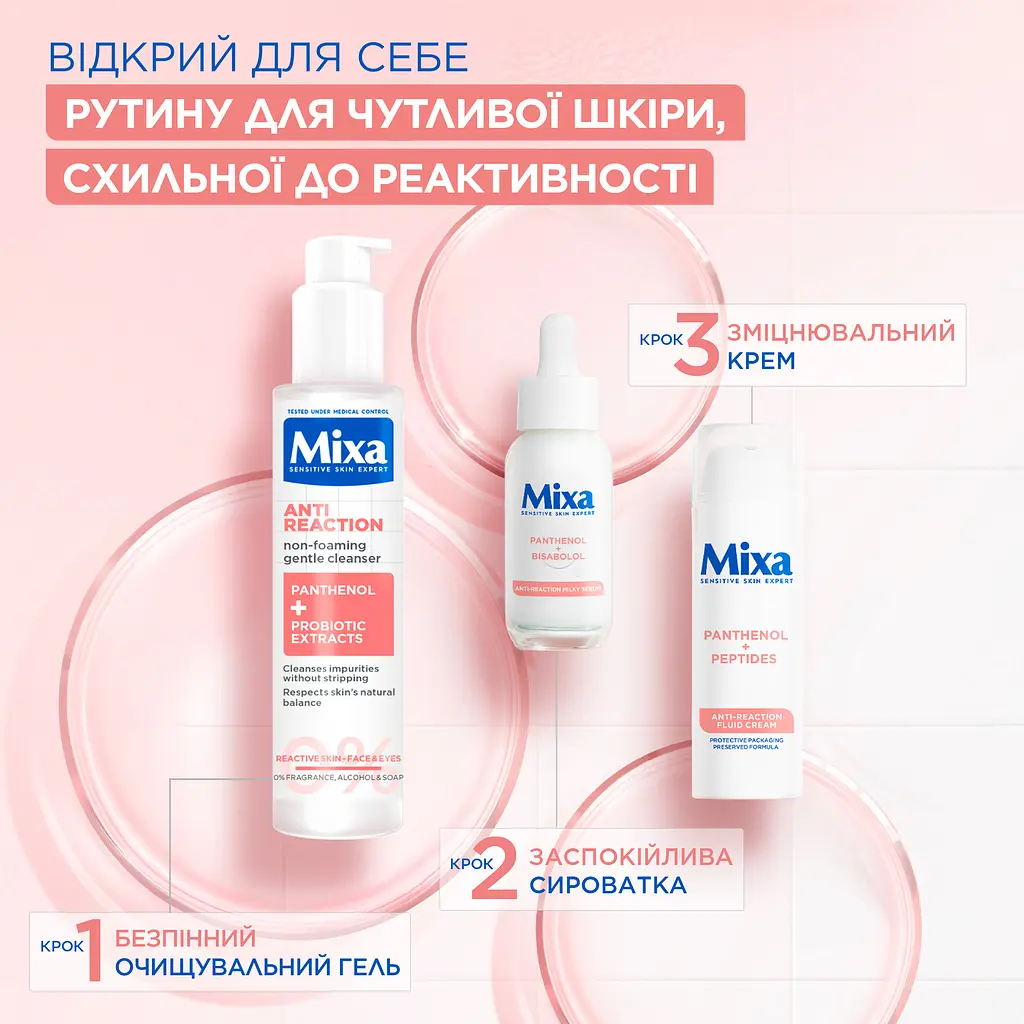 Зволожувальний крем з пантенолом Mixa Anti-Reaction Hydrating Repairing Cream для заспокоєння і зміцнення захисного бар’єра чутливої шкіри обличчя 50 мл - фото 8