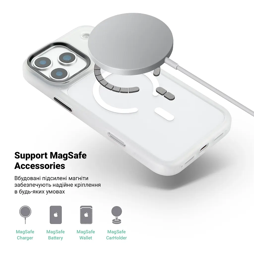 Чехол для Apple iPhone 17 Pro, Unit MagSafe, белый, прозрачный, магсейф, противоударный, магнитный, панель-накладка с поддержкой MagSafe, с поддержкой беспроводной зарядки, TPU+PC, защита всего корпуса, ударостойкий, ArmorStandart (ARM90587) - фото 4