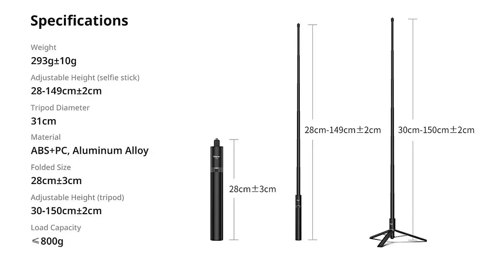 Штатив Ulanzi TT52 1.5m Tripod UV-T090GBB1 Black - фото 8